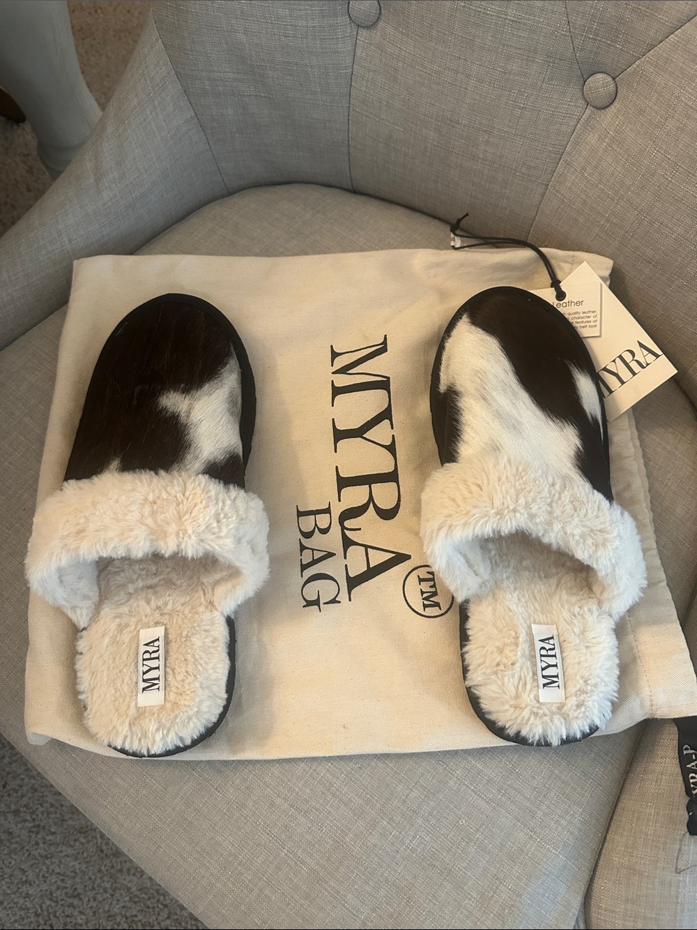 Myra women’s slippers NEW withCowhide Pattern Faux-Fur Slide Slippers